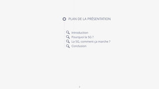 PLAN DE LA PRÉSENTATION
Introduction
Pourquoi la 5G ?
La 5G, comment ça marche ?
Conclusion
2
C




 