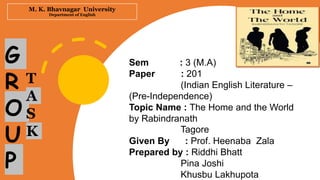 M. K. Bhavnagar University
Department of English
Sem : 3 (M.A)
Paper : 201
(Indian English Literature –
(Pre-Independence)...
