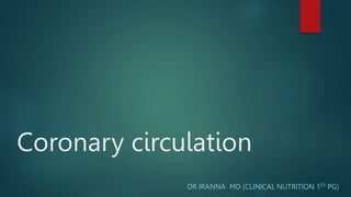 Coronary circulation
DR IRANNA MD (CLINICAL NUTRITION 1ST PG)
 