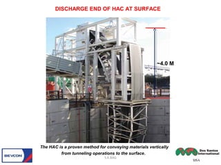 S.K.BAG
The HAC is a proven method for conveying materials vertically
from tunneling operations to the surface.
DISCHARGE END OF HAC AT SURFACE
~4.0 M
 