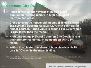 Research Methodologies The methodology applied for creation of East Massachusetts classification was developed by Dr. Dan Vickers (University of Sheffield) and described in his work “Multi-level Integrated Classification Based on the 2001 Census”. Dr. Vickers has created The National Classification of Census Output Areas for UK, this classification was officially endorsed by the Office for National Statistics (UK). http://www.sasi.group.shef.ac.uk/area_classification/index.html    
