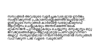 സസയങ്ങൾ അവെുയെ വളർച്ചകവശ്യമാെ ഊർജം
സംഭരിക്കുന്നത് പ്പകാശ്സംയേഷണത്തിലൂയെൊണ്.
ഇതിലൂയെ സസയങ്ങൾ കാർബൺ ഡയൊക്സസഡ്
ആഗീരണം യചയ്യുകെും അന്തരീക്ഷത്തിയലക്
ഓക്സിജൻ പുറതള്ളുകെും യചയ്യുന്നു. മനുഷയനും മറ്റു
ജീവജാലങ്ങൾക്കും ആവശ്യമാെ പ്പണവെുവിന്യറ
അളവ് സന്തുലിതമാെി നിലനിർത്തുന്നതിൽ സസയങ്ങൾ
വഹിക്കുന്ന പങ്ക് വളയര വലുതാണ്.
 