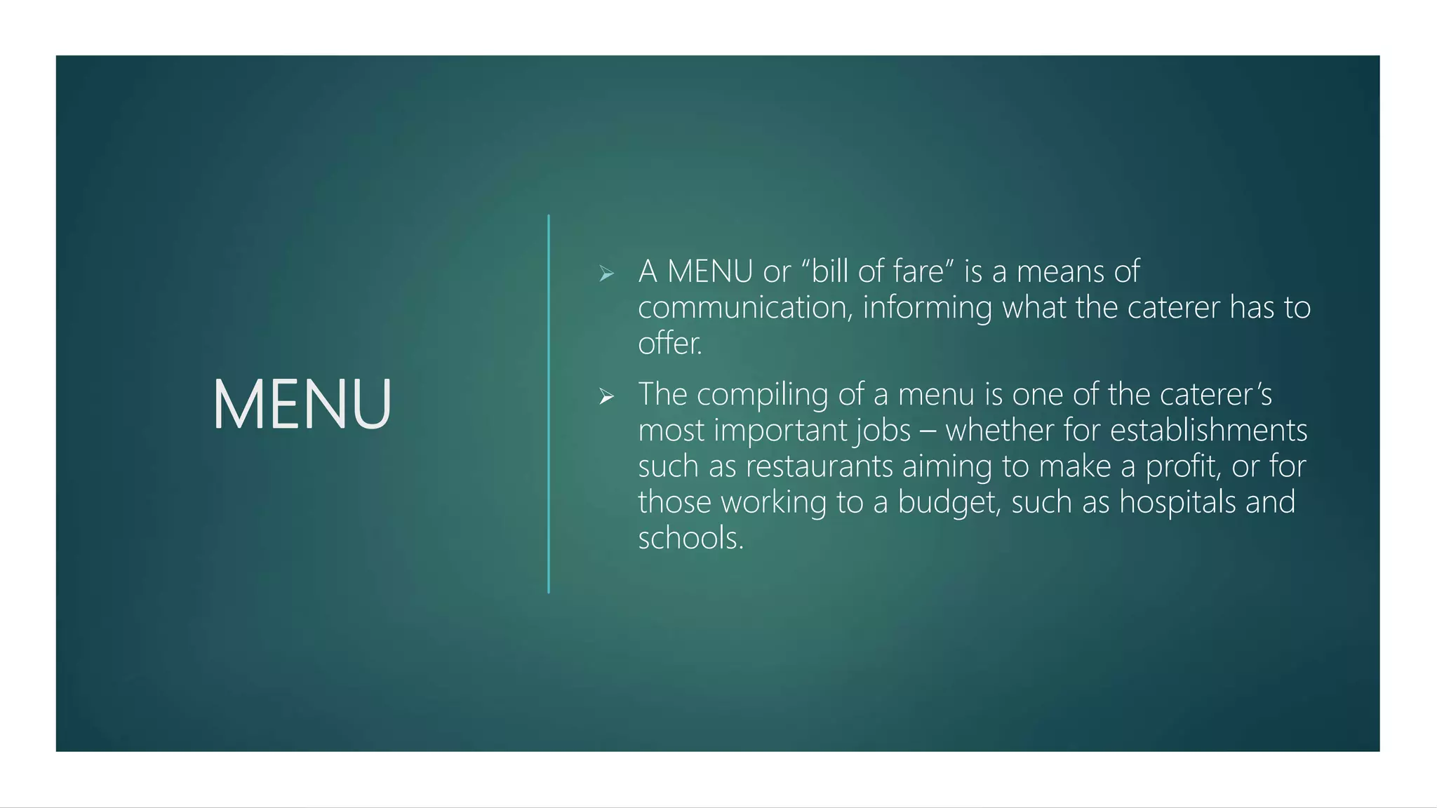 Difference Between Ala carte menu & Table d'hote menu PPT