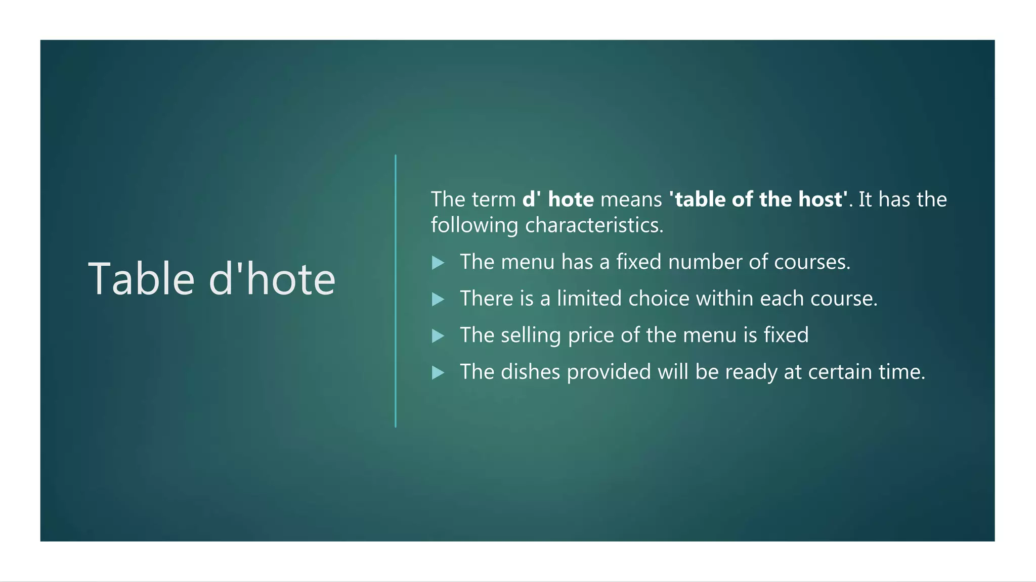 Difference Between Ala carte menu & Table d'hote menu | PPTX | Bars ...