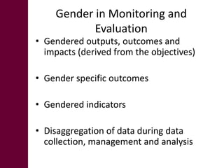 Gender in monitoring, evaluation and impact assessment