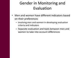 Gender in monitoring, evaluation and impact assessment