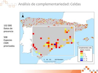 132 000
Datos de
presencia
508
Especies
CWR
priorizadas
Análisis de complementariedad: Celdas
 