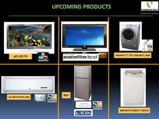 UPCOMING PRODUCTS




                      World’s 1st   45’
   3D LED TV                              INDIA’S 1ST TILT DRUM FL WM




                      REF
AC WITH VITA AIR




                                             WM WITH DIRECT DRIVE
 