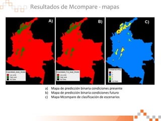 Resultados de Mcompare - mapas
a) Mapa de predicción binaria condiciones presente
b) Mapa de predicción binaria condicione...