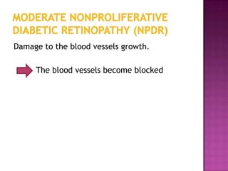 Damage to the blood vessels growth.

     The blood vessels become blocked
 