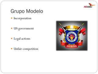 Grupo Modelo
 Incorporation
 US government

 Legal actions
 Unfair competition

 