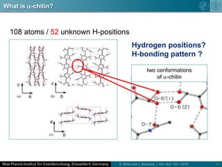 54
Hydrogen positions?
H-bonding pattern ?
two conformations
of -chitin
108 atoms / 52 unknown H-positions
R. Minke and J...