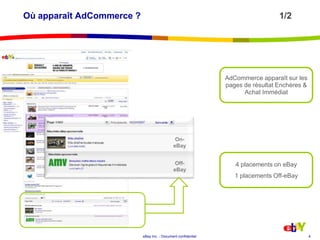 Où apparaît AdCommerce ?					1/24AdCommerce apparaît sur les pages de résultat Enchères & Achat ImmédiatOn-eBay4 placements on eBay1 placements Off-eBayOff-eBay
