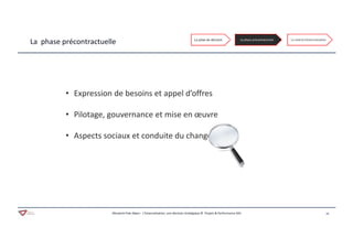 14Aferwork Pole Alpes– L’Externalisation, une décision stratégique © Projets & Performance SAS
La phase précontractuelle
• Expression de besoins et appel d’offres
• Pilotage, gouvernance et mise en œuvre
• Aspects sociaux et conduite du changement
 
