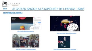 2018
x
LE GATEAU BASQUE A LA CONQUETE DE L’ESPACE - BAB2
LES CONTENUS VIDEOS :
http://bit.ly/livefacebookvolgateau
http://...