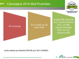 28 
Campagne 2014 Midi-Pyrénées 
Audits réalisés par Nathalie ROCHE pour MLV CONSEIL 
 
