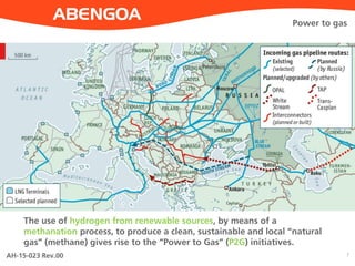 AH-15-023 Rev.00 7
Power to gas
The use of hydrogen from renewable sources, by means of a
methanation process, to produce a clean, sustainable and local “natural
gas” (methane) gives rise to the “Power to Gas” (P2G) initiatives.
 