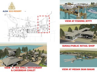 ALDA ECO RESORT
SURAU/PUBLIC RETAIL SHOP
VIEW AT MEDAN IKAN BAKAR
VIEW AT FISHING JETTY
VIEW AT SEA SHELL RESTAURANT
& CARIBBEAN CHALET
 