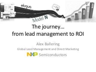 The journey…
from lead management to ROI
              Alex Ballering
 Global Lead Management and Direct Marketing
                Semiconductors
 