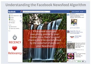 Understanding the Facebook Newsfeed Algorithm




                 If Facebook displayed
               everything posted by your
              connections, there’s a good
             chance you’d be overwhelmed
 RECENCY      by the waterfall of posts on
                     your Newsfeed.

 Relevancy
 