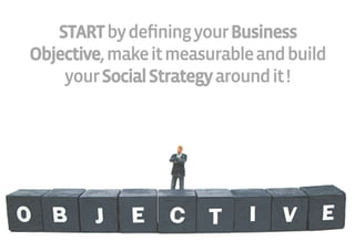 START by deﬁning your Business
Objective, make it measurable and build
    your Social Strategy around it !	
  
 