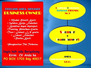 LembagaKeuanganTerbesarDiDUNIANo 1PELUANG ANDA MENJADIBUSINESS OWNER Modal Relatif Kecil,
