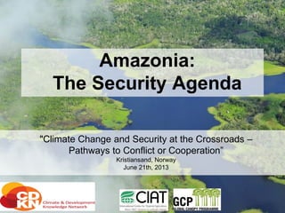 Amazonia:
The Security Agenda
"Climate Change and Security at the Crossroads –
Pathways to Conflict or Cooperation”
Kristiansand, Norway
June 21th, 2013
 