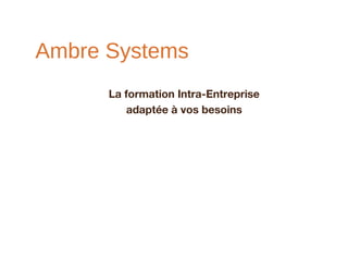 Ambre Systems
      La formation Intra-Entreprise
          adaptée à vos besoins
 