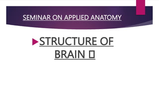 SEMINAR ON APPLIED ANATOMY
STRUCTURE OF
BRAIN 🧠
 