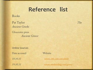 Reference list




Online Sources
 