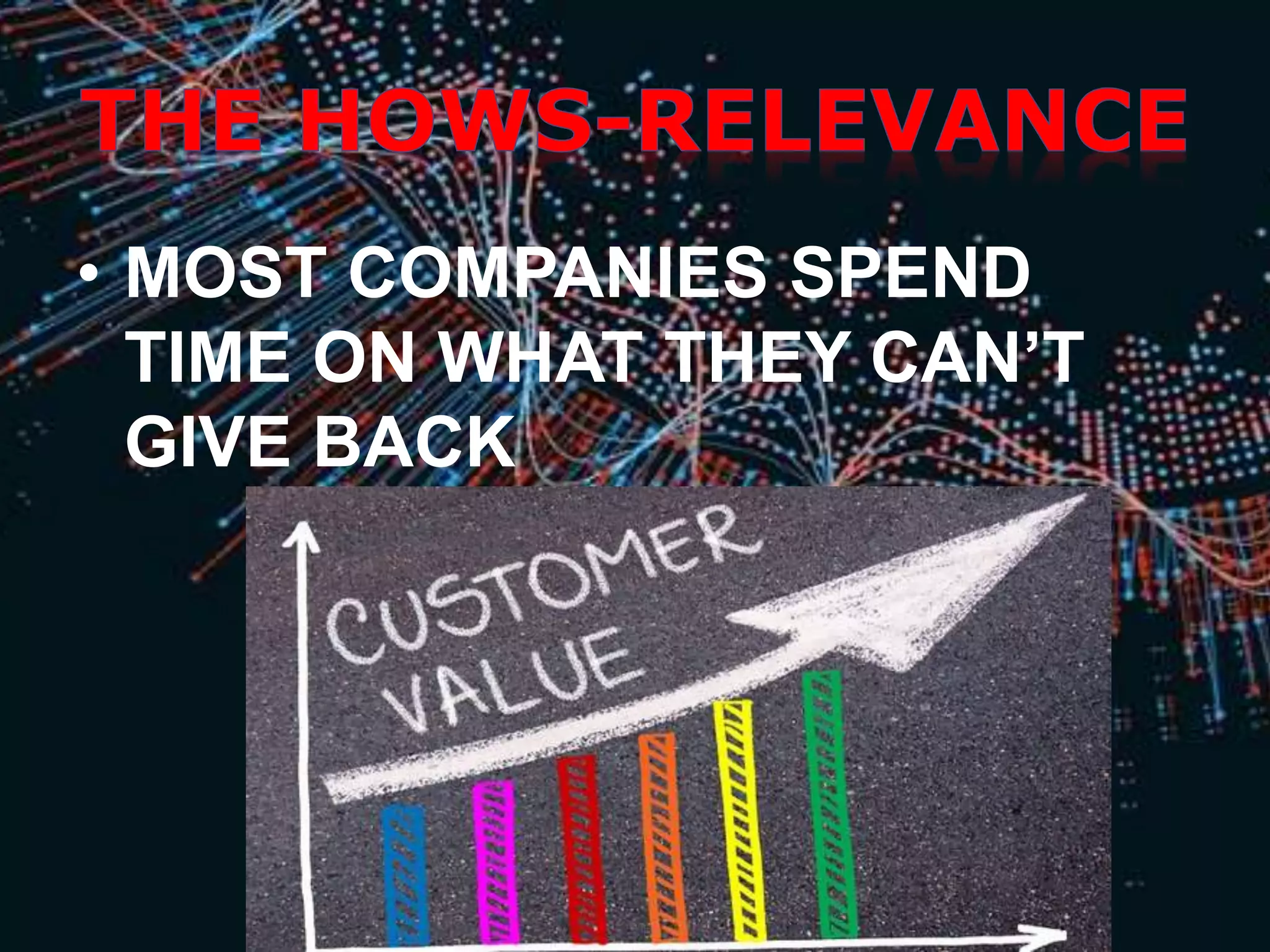 • MOST COMPANIES SPEND
TIME ON WHAT THEY CAN’T
GIVE BACK
 