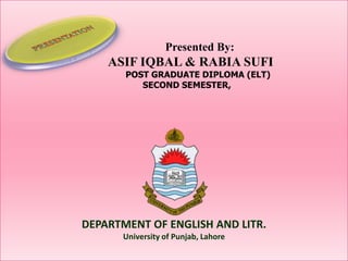 DEFINITIONS
SENETENCE,
Presented By:
ASIF IQBAL & RABIA SUFI
POST GRADUATE DIPLOMA (ELT)
SECOND SEMESTER,
DEPARTMENT OF ENGLISH AND LITR.
University of Punjab, Lahore
 