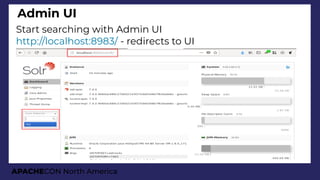 APACHECON North America
Admin UI
Start searching with Admin UI
http://localhost:8983/ - redirects to UI
 