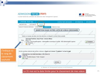 J’indique ici
le rang de
classement
souhaité
Le 31 mai est la date limite pour le classement de mes vœux 15
 