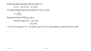 Comparing above equation with Ax2+Bx+C = 0
A = XL, B = RL
2+XL
2 , C = R0
2 XL
The above equation gives two values of X, so Xeq = X0-Xc
I0 =
𝑉𝑠
𝑅+𝑗𝑋 𝑒𝑞
We get two values of 𝐼0 say, I01 & I02
Inverter output, 𝑉0 = 𝐼0 −𝑗𝑋0
= |V0|< Ө0
• Out of two values of ‘V0’, we need to select |V0|>|Vs| and realistic as well Ө0 which is small.
8/14/2017 STATCOM 23
 