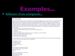 Exemples... Réflexion d’une enseignante... 