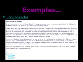 Récit de Carlos Exemples... 
