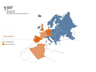 1. 
COMPANY 
PROFILE 
LOCALISATION 
DISTRIBUTION 
PAYS AYANT ACHETES NOS PRODUITS 
DISTRIBUTION 
VENTE DIRECTE 
 