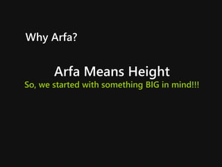 Why Arfa?
Arfa Means Height
So, we started with something BIG in mind!!!
 