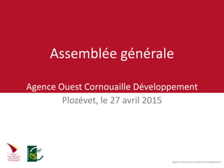 Agence Ouest Cornouaille Développement
Assemblée générale
Agence Ouest Cornouaille Développement
Plozévet, le 27 avril 2015
 