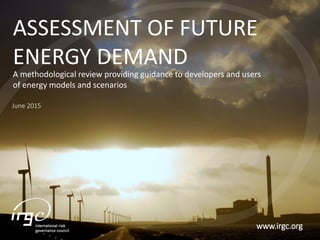 www.irgc.org
ASSESSMENT OF FUTURE
ENERGY DEMAND
A methodological review providing guidance to developers and users
of energy models and scenarios
June 2015
 