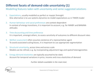 Different facets of demand-side uncertainty (1)
Modelling features laden with uncertainty and some suggested solutions
1. ...