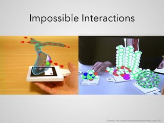 Impossible Interactions
Courtesy: http://augmentedrealitydevelopmentlab.com/ (7,8)
 