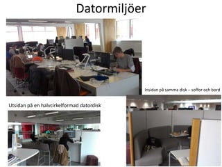 Datormiljöer

Insidan på samma disk – soffor och bord

Utsidan på en halvcirkelformad datordisk

 