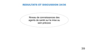 RESULTATS ET DISCUSSION 24/36
39
Niveau de connaissances des
agents de santé sur la mise au
sein précoce
 