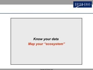 Know your data
Map your “ecosystem”




      Copyright 2012 Bryan Cave
 