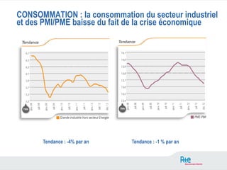 CONSOMMATION : la consommation du secteur industriel
et des PMI/PME baisse du fait de la crise économique




      Tendance : -4% par an   Tendance : -1 % par an
 