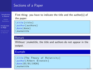 How to make a presentation with LATEX? Introduction to ...