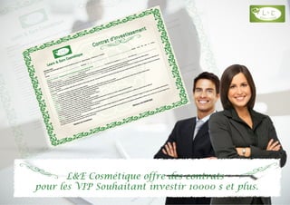 Contrat
Contrat
Intervenu entre
L’entreprise L&E COSMETIQUE SARL AU avec les identiﬁants suivants : RC : 308283, Patente : 354991343, IF : 15182878
ET,
Mr/Mme ………………………………………………………………………………
demeurant
à ………………………………………………
…………………………………………………………………titulaire
d’une
CIN
sous
le
numéro
…………………………………
Objet du contrat : Engagement d’investissement entre deux parties
Mr/Mme ………………………………………………………………………. à verser une somme de ………………………………………. A la société l&e cosmétique le …………………… par le biais d’un………………………………………………………
et a bien effectuer l’achat de ……………..….. Parts depuis son espace membre.
Chaque part coûte 225dh, ce qui représente des ingrédients et actifs naturels servant dans la production cosmétique de la société, et qui génèrent un gain journalier selon les ventes et le chiffre d’affaire.
La société l&e cosmétique s’engage à garantir la sécurité de cet investissement et de rembourser ce montant en cas de violation de l’un de ces articles suivants :
Article 1  : Cet investissement est l’objet d’un accord entre Mr/Mme ………………………………………………. Et la société l&e cosmétique, L’investisseur est conscient que le montant versé sera utilisé dans la fabrication de
produits cosmétiques.
Article 2  : La société l&e cosmétique opère dans une plateforme électronique (site web : lae-cosm.com), toutes les opérations ﬁnancières ainsi que les gains journaliers sont visibles sur l’espace membre de l’investisseur
en question.
Article 3 : La société l&e cosmétique garde la trace de chaque opération.
Article 4 : La société l&e cosmétique assure un gain journalier à l’investisseur selon son chiffre d’affaire journalier et ses ventes.
Article 5 : La société l&e cosmétique s’engage à partager 75% de ses revenus quotidiens à tous ses membres, ainsi le gain journalier peut varier d’un jour à l’autre selon le chiffre d’affaire réalisé.
La formule utilisée : 75% du Chiffre d’affaire du jour * 100 / le total des investissements
La société l&e cosmétique enregistre l’historique de chaque versement journalier.
Article 6 : La société l&e cosmétique s’engage à assurer un plan d’investissement « Hallal ».
Article 7 : La société assure un gain de 140 % sur chaque part achetée.
Article 8 : La durée pour atteindre les 140 % peut varier selon les ventes de la société.
Article 9 : L’investisseur peut retirer ses gains journaliers chaque vendredi à condition de demander le retrait sur son espace membre pendant la semaine.
L’investisseur à le droit de demander un seul retrait chaque vendredi.
L’investisseur doit mentionner un RIB bancaire complet de 24 chiffres en cas de retrait bancaire ou un numéro de carte Floussy qui est composé de 16 chiffres en cas de retrait par Wafacash.
L&E cosmétique n’est pas responsable en cas de manque d’informations bancaires.
Article 10 : L’investisseur peut à tout moment réinvestir ses gains.
Article 11 : L’investisseur sera amené à créer une entité (entreprise) aﬁn de faciliter les retraits d’argent dépassant les 20000 DH, la société l&e cosmétique s’engage à lui faciliter toutes les procédures administratives
relatives à ce sujet, ainsi que le suivi ﬁscale.
En raison d’absence totale d’un contrat légale de ce genre reliant un particulier (investisseur) à une société opérant principalement sur une plateforme électronique, on déclare que ce contrat est une preuve légale en cas
de violation, et peut être objet d’une déclaration réelle des deux parties.
Signature de l’investisseur
Signature L&E COSMETIQUE
Learn & Earn Cosmétique
Learn & Earn Cosmétique
Contrat d’investissement
Contrat d’investissement
Intervenu entre
L’entreprise L&E COSMETIQUE SARL AU avec les identiﬁants suivants : RC : 308283, Patente : 354991343, IF : 15182878
ET,
Mr/Mme ………………………………………………………………………………
demeurant
à ………………………………………………
…………………………………………………………………titulaire
d’une
CIN
sous
le
numéro
…………………………………
Objet du contrat : Engagement d’investissement entre deux parties
Mr/Mme ………………………………………………………………………. à verser une somme de ………………………………………. A la société l&e cosmétique le …………………… par le biais d’un………………………………………………………
et a bien effectuer l’achat de ……………..….. Parts depuis son espace membre.
Chaque part coûte 225dh, ce qui représente des ingrédients et actifs naturels servant dans la production cosmétique de la société, et qui génèrent un gain journalier selon les ventes et le chiffre d’affaire.
La société l&e cosmétique s’engage à garantir la sécurité de cet investissement et de rembourser ce montant en cas de violation de l’un de ces articles suivants :
Article 1  : Cet investissement est l’objet d’un accord entre Mr/Mme ………………………………………………. Et la société l&e cosmétique, L’investisseur est conscient que le montant versé sera utilisé dans la fabrication de
produits cosmétiques.
Article 2  : La société l&e cosmétique opère dans une plateforme électronique (site web : lae-cosm.com), toutes les opérations ﬁnancières ainsi que les gains journaliers sont visibles sur l’espace membre de l’investisseur
en question.
Article 3 : La société l&e cosmétique garde la trace de chaque opération.
Article 4 : La société l&e cosmétique assure un gain journalier à l’investisseur selon son chiffre d’affaire journalier et ses ventes.
Article 5 : La société l&e cosmétique s’engage à partager 75% de ses revenus quotidiens à tous ses membres, ainsi le gain journalier peut varier d’un jour à l’autre selon le chiffre d’affaire réalisé.
La formule utilisée : 75% du Chiffre d’affaire du jour * 100 / le total des investissements
La société l&e cosmétique enregistre l’historique de chaque versement journalier.
Article 6 : La société l&e cosmétique s’engage à assurer un plan d’investissement « Hallal ».
Article 7 : La société assure un gain de 140 % sur chaque part achetée.
Article 8 : La durée pour atteindre les 140 % peut varier selon les ventes de la société.
Article 9 : L’investisseur peut retirer ses gains journaliers chaque vendredi à condition de demander le retrait sur son espace membre pendant la semaine.
L’investisseur à le droit de demander un seul retrait chaque vendredi.
L’investisseur doit mentionner un RIB bancaire complet de 24 chiffres en cas de retrait bancaire ou un numéro de carte Floussy qui est composé de 16 chiffres en cas de retrait par Wafacash.
L&E cosmétique n’est pas responsable en cas de manque d’informations bancaires.
Article 10 : L’investisseur peut à tout moment réinvestir ses gains.
Article 11 : L’investisseur sera amené à créer une entité (entreprise) aﬁn de faciliter les retraits d’argent dépassant les 20000 DH, la société l&e cosmétique s’engage à lui faciliter toutes les procédures administratives
relatives à ce sujet, ainsi que le suivi ﬁscale.
En raison d’absence totale d’un contrat légale de ce genre reliant un particulier (investisseur) à une société opérant principalement sur une plateforme électronique, on déclare que ce contrat est une preuve légale en cas
de violation, et peut être objet d’une déclaration réelle des deux parties.
Signature de l’investisseur
Signature L&E COSMETIQUE
Learn & Earn Cosmétique
Learn & Earn Cosmétique
L&E Cosmétique offre des contrats
pour les VIP Souhaitant investir 10000 $ et plus.
 