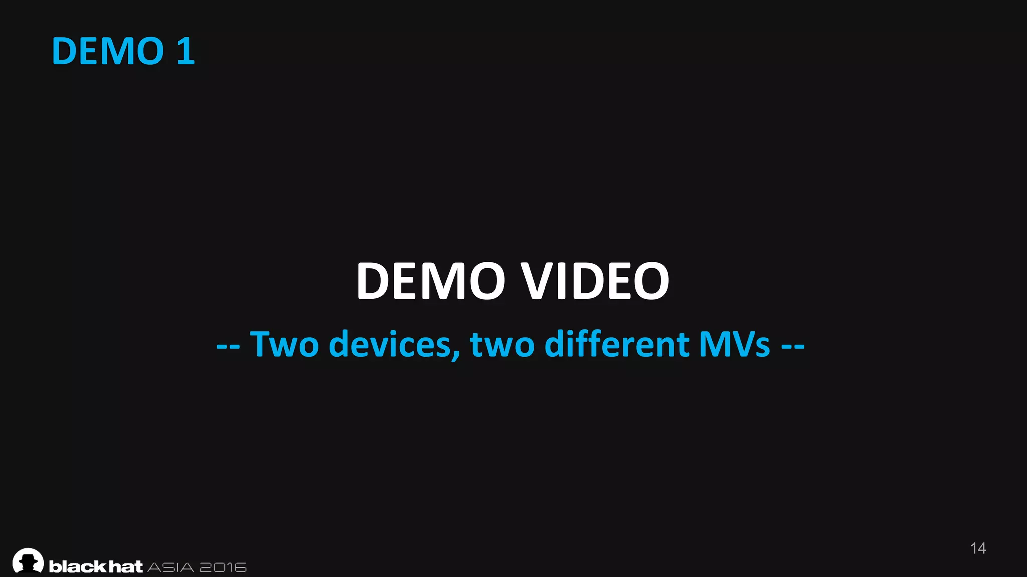 14
DEMO	1
DEMO	VIDEO
-- Two	devices,	two	different	MVs	--
 